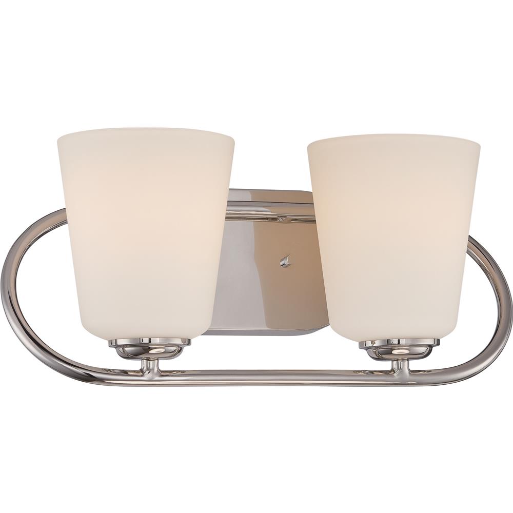 Nuvo Lighting 62/407  Dylan - 2 Light Vanity Fixture with Satin White Glass - LED Omni Included in Polished Nickel Finish